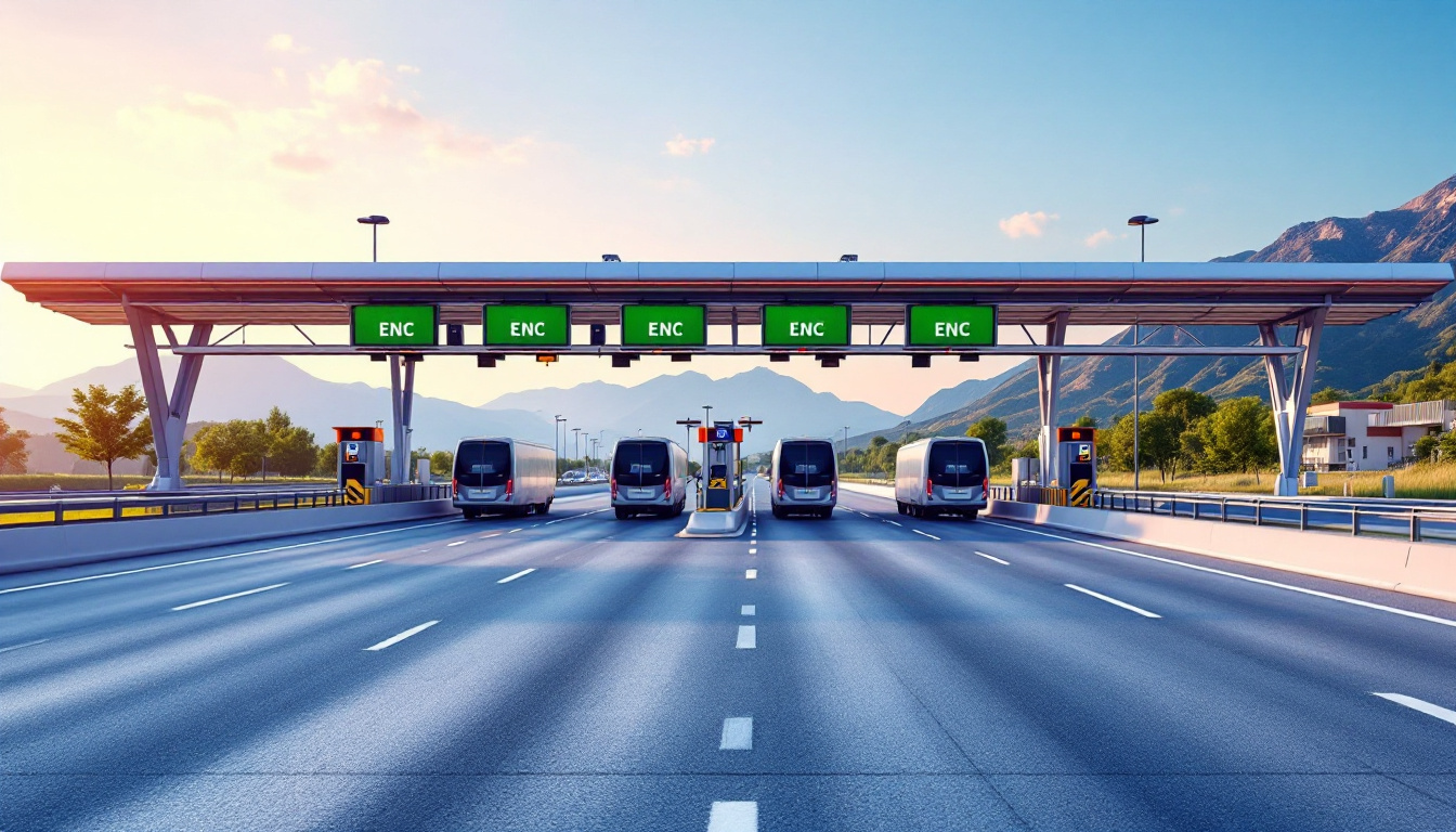 Mautstation auf einer kroatischen Autobahn zeigt die Maut in Kroatien mit ENC- und Kartenspuren